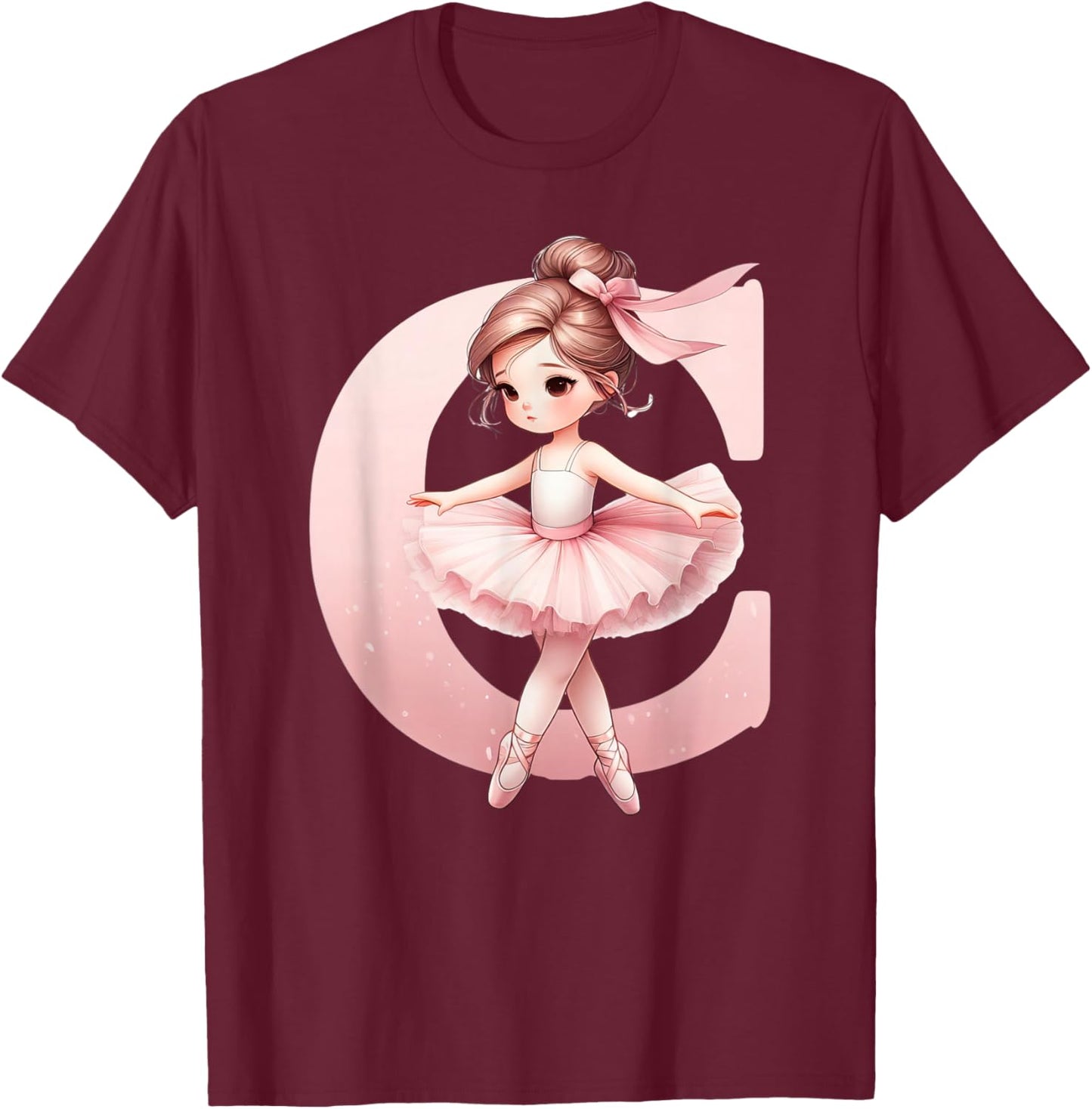 Ballerina Girl Dancing Name First Letter C Girly Tutu Ballet T-Shirt - T-Shirt | Maroon