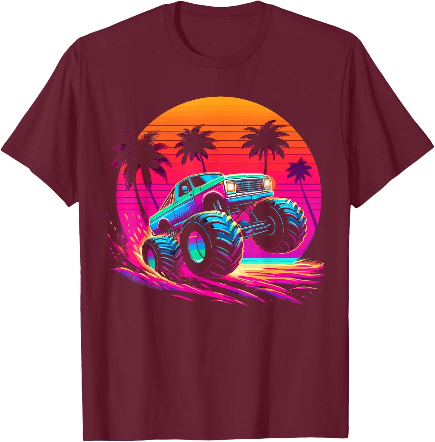 Monster Truck Retro Sunset Monster Truck T-Shirt - T-Shirt | Maroon