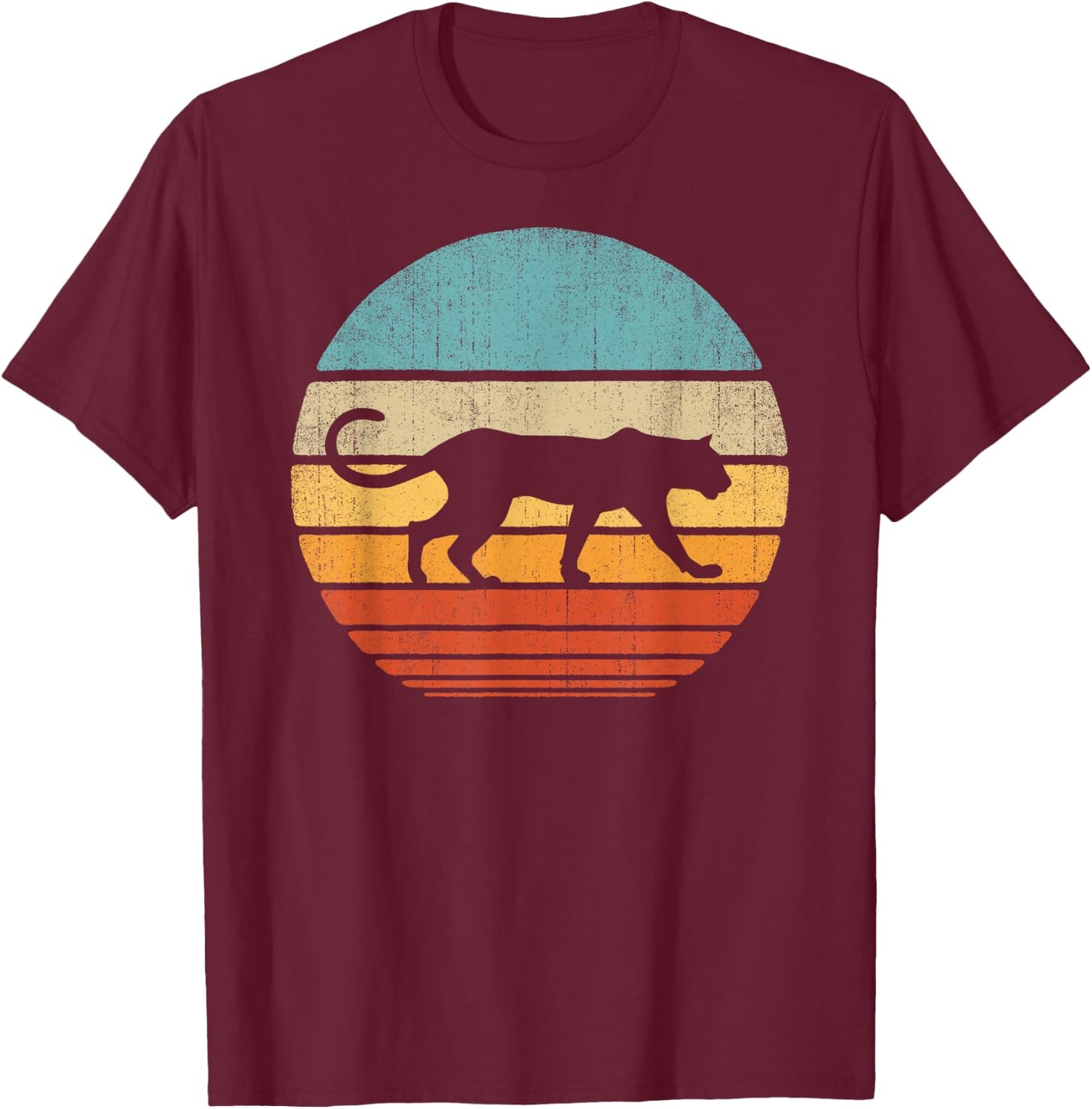 Cougar Retro Vintage 60s 70s Sunset Mammal Animal Men Women T-Shirt - T-Shirt | Maroon