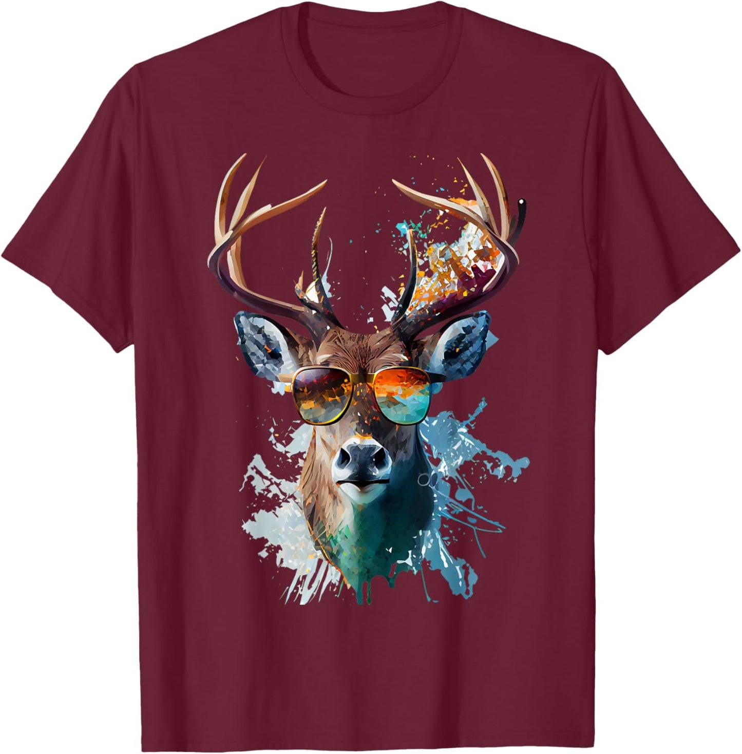 Cooler Hirsch mit Sonnenbrille T-Shirt - T-Shirt | Maroon