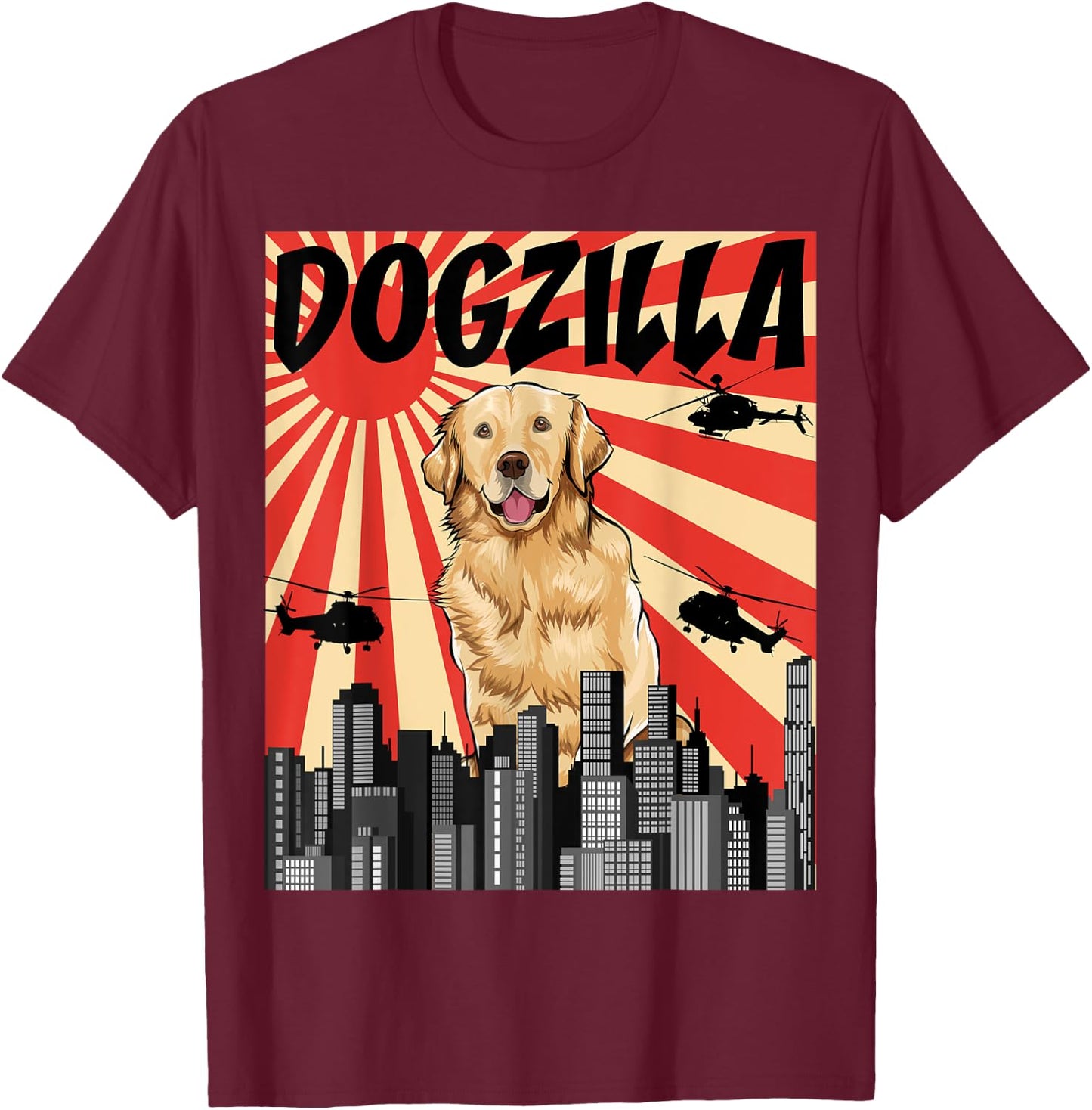 Funny Retro Japanese Dogzilla Golden Retriever T-Shirt - T-Shirt | Maroon