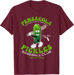 Pensacola Pickles Minor League Retro Baseball Team T-Shirt - T-Shirt | Maroon