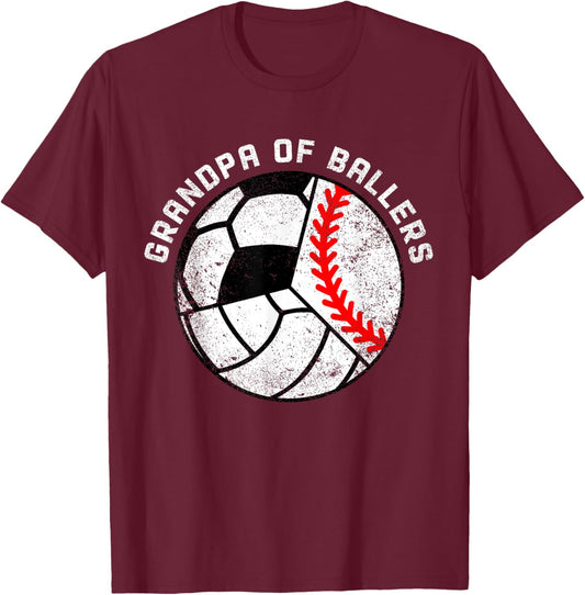 Grandpa Of Ballers Funny Baseball Volleyball Soccer Grandpa T-Shirt - T-Shirt | Maroon