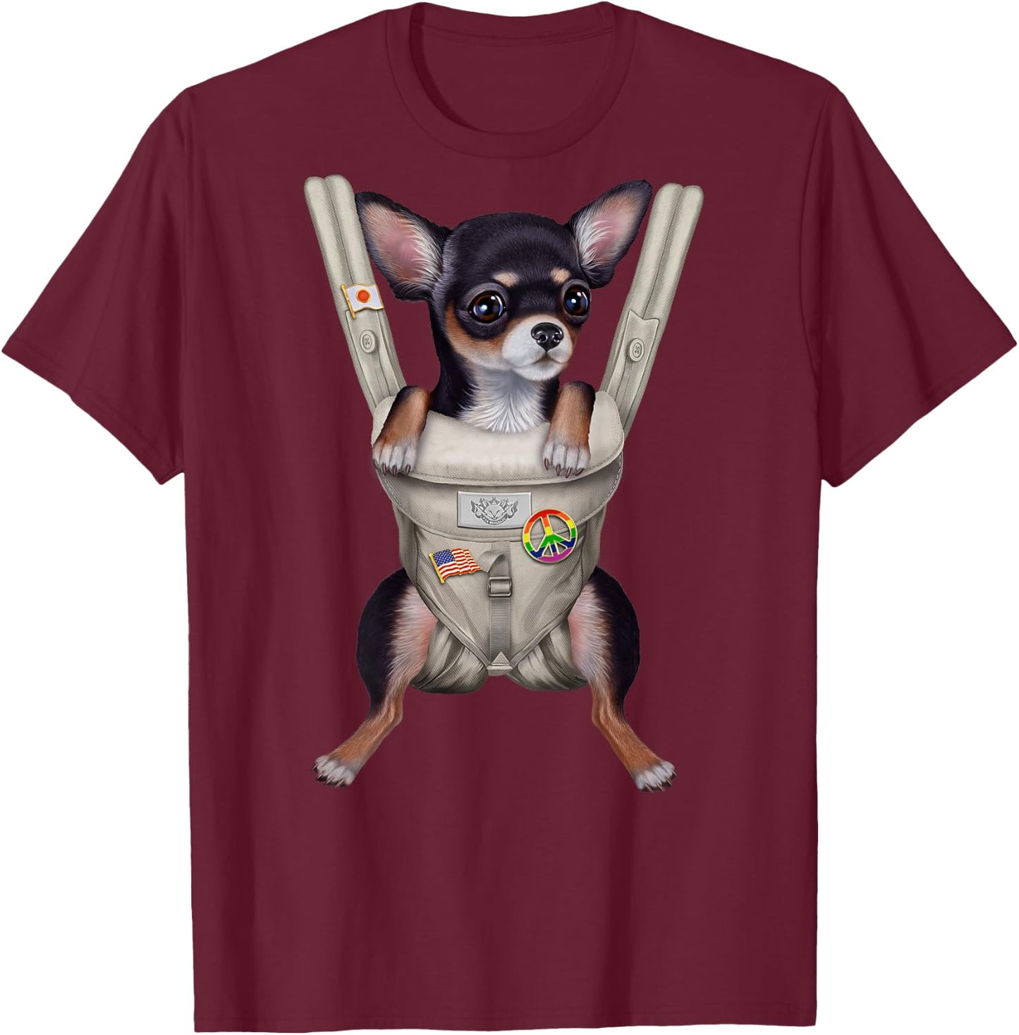 Black Chihuahua Dog in Baby Carrier Men Women Kids T-Shirt - T-Shirt | Maroon