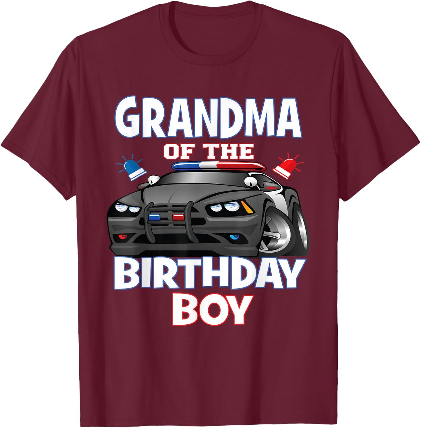 Grandma Of The Birthday Boy Policeman Officer Party T-Shirt - T-Shirt | Maroon
