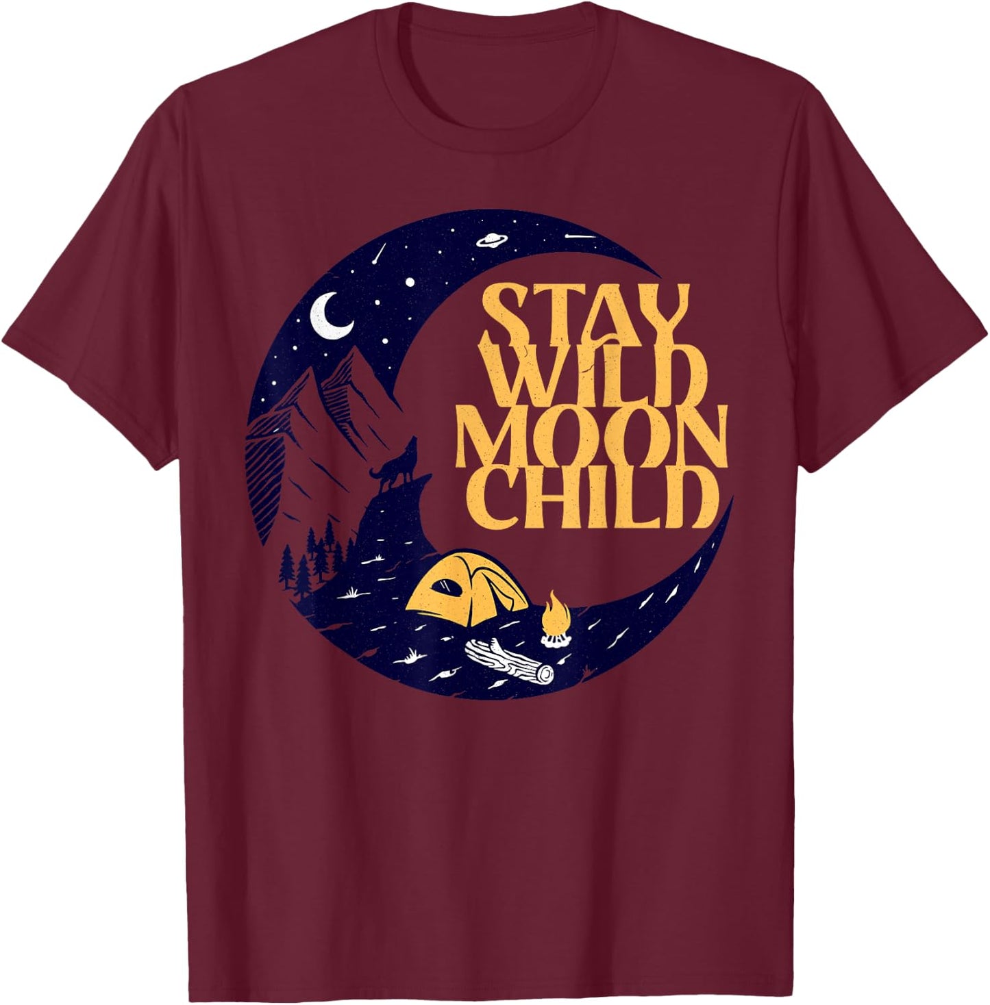 Vintage Retro Stay Wild Moon Child Boho Peace Hippie Gift T-Shirt - T-Shirt | Maroon
