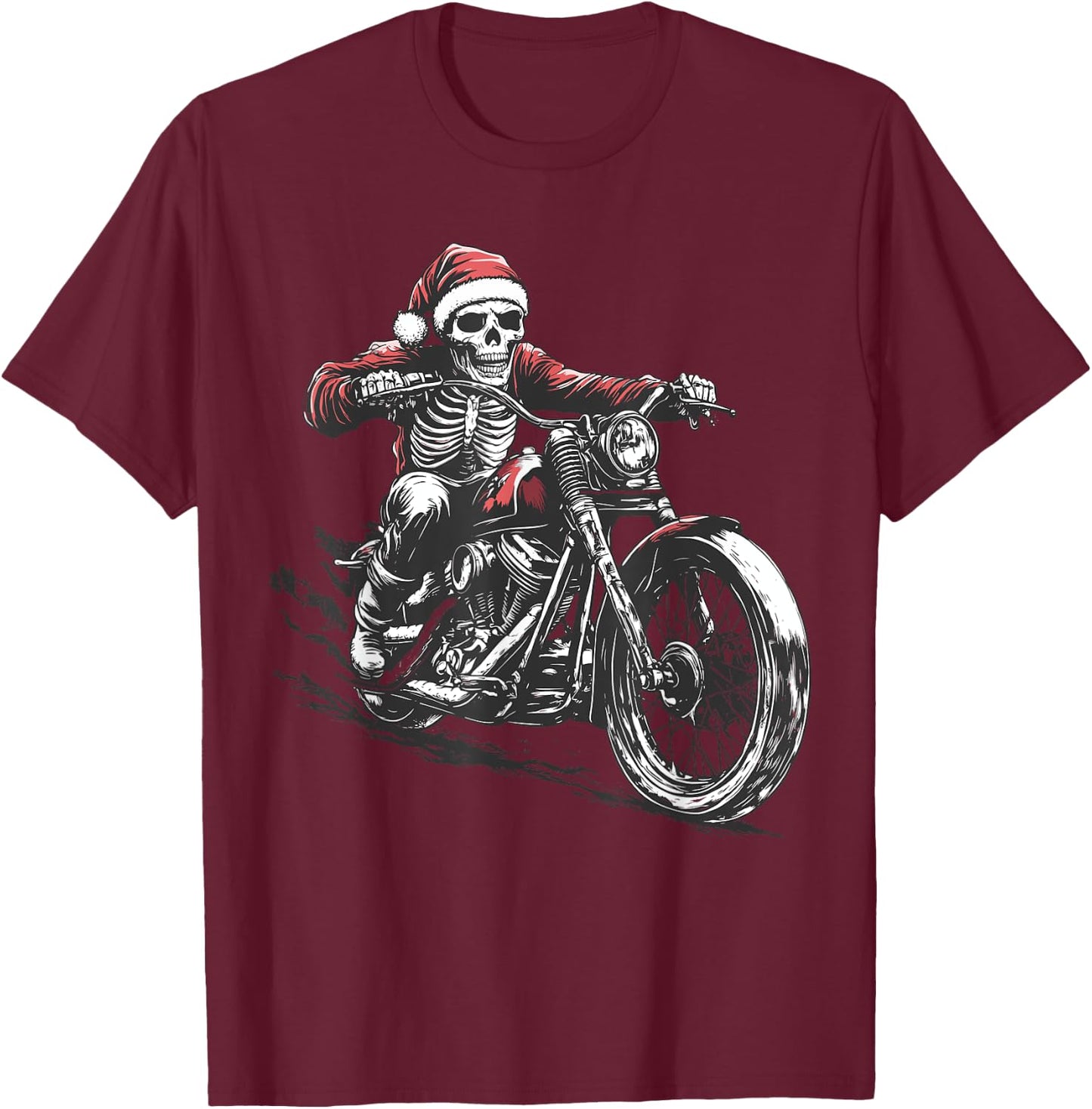 Santa Skeleton Riding Motorcycle Xmas Dirt Bike Motocross T-Shirt - T-Shirt | Maroon