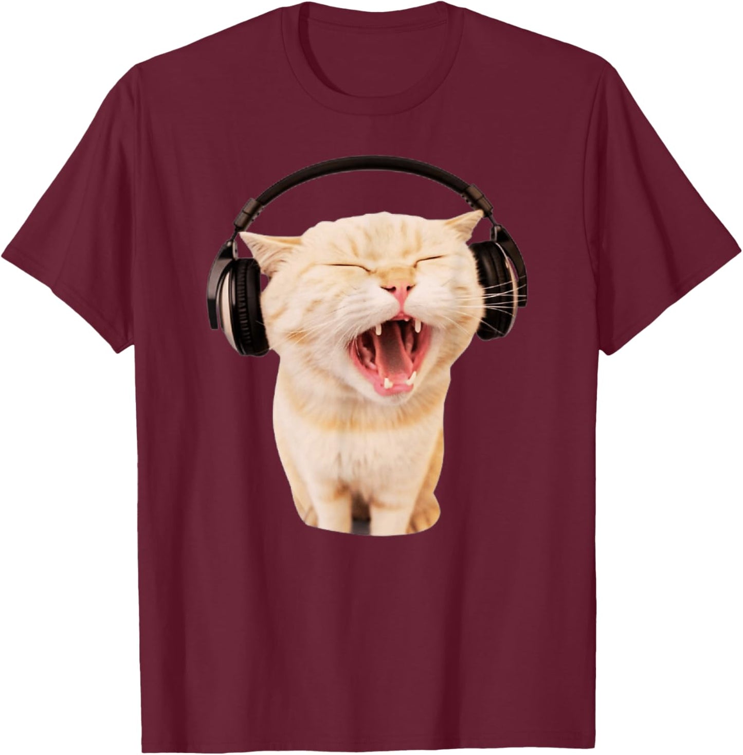 Cat With Headphones Meme Cat Meme Funny Memes Gen-Z Memes T-Shirt - T-Shirt | Maroon