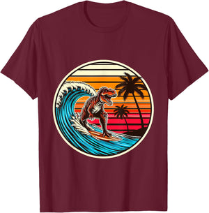 Surfing Trex Hawaiian Dinosaur Surfboard Retro Surf Lovers T-Shirt - T-Shirt | Maroon