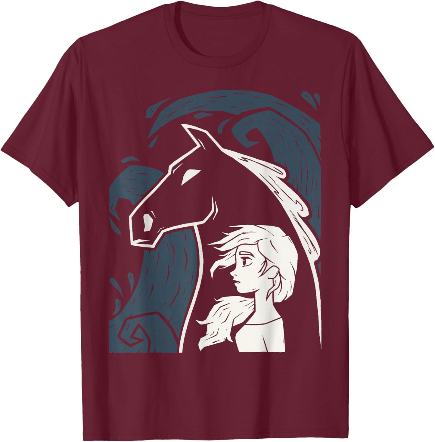 Disney Frozen 2 Elsa Water Horse Portrait T-Shirt - T-Shirt | Maroon