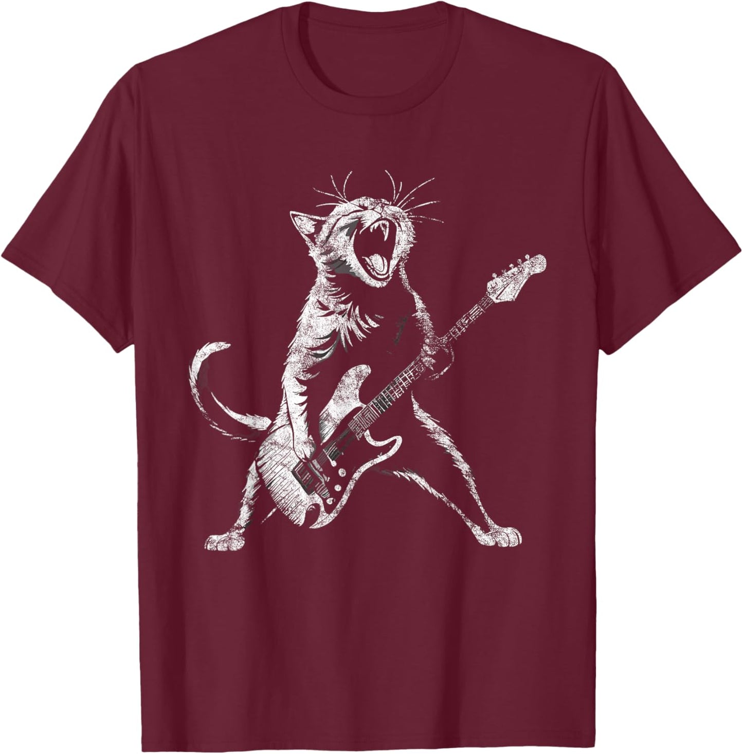 Retro funny guitar cat rock cat playing guitar T-Shirt - T-Shirt | Maroon