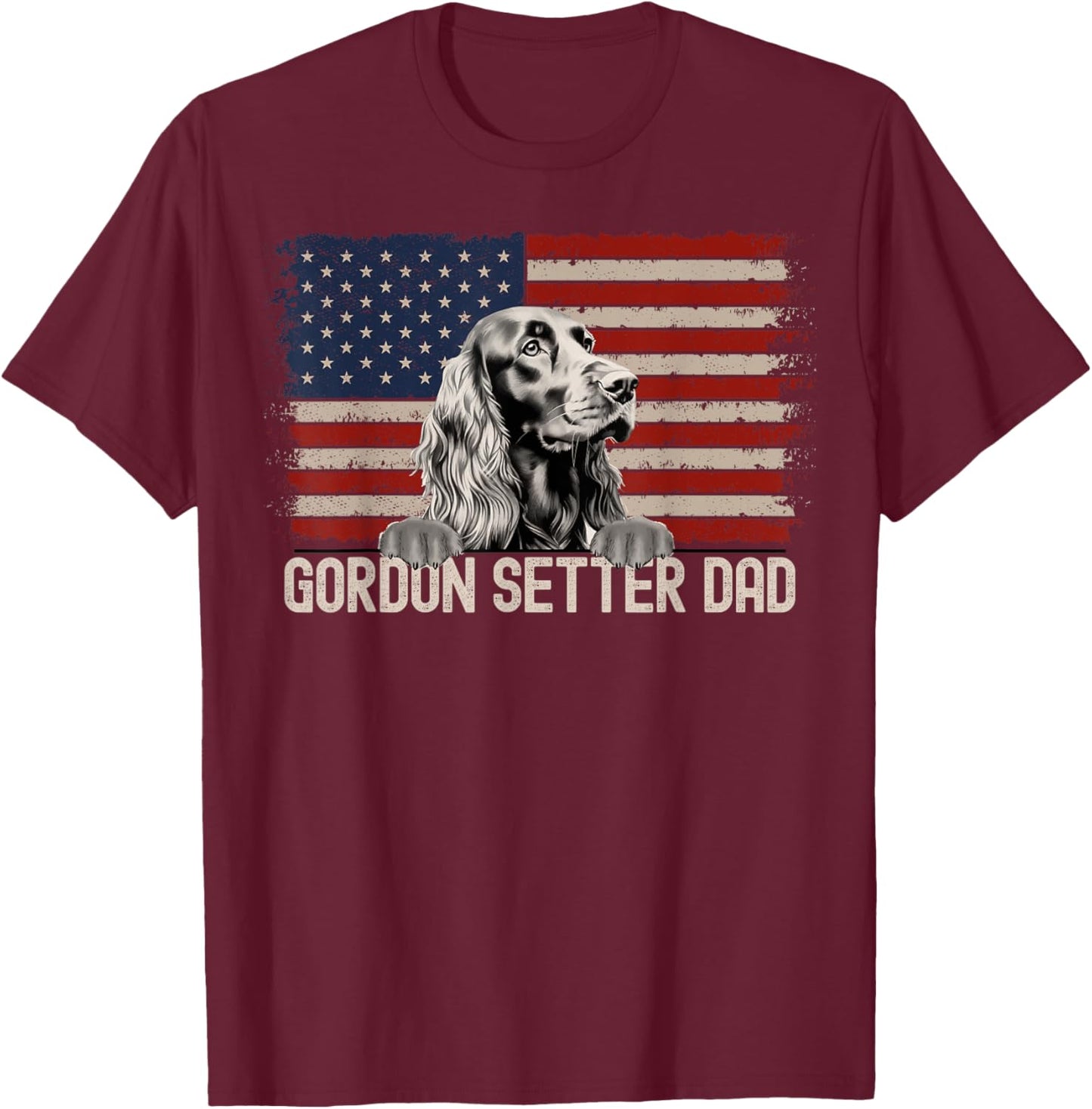 Best Dog Dad Ever American Flag - Gordon Setter Dad T-Shirt - T-Shirt | Maroon