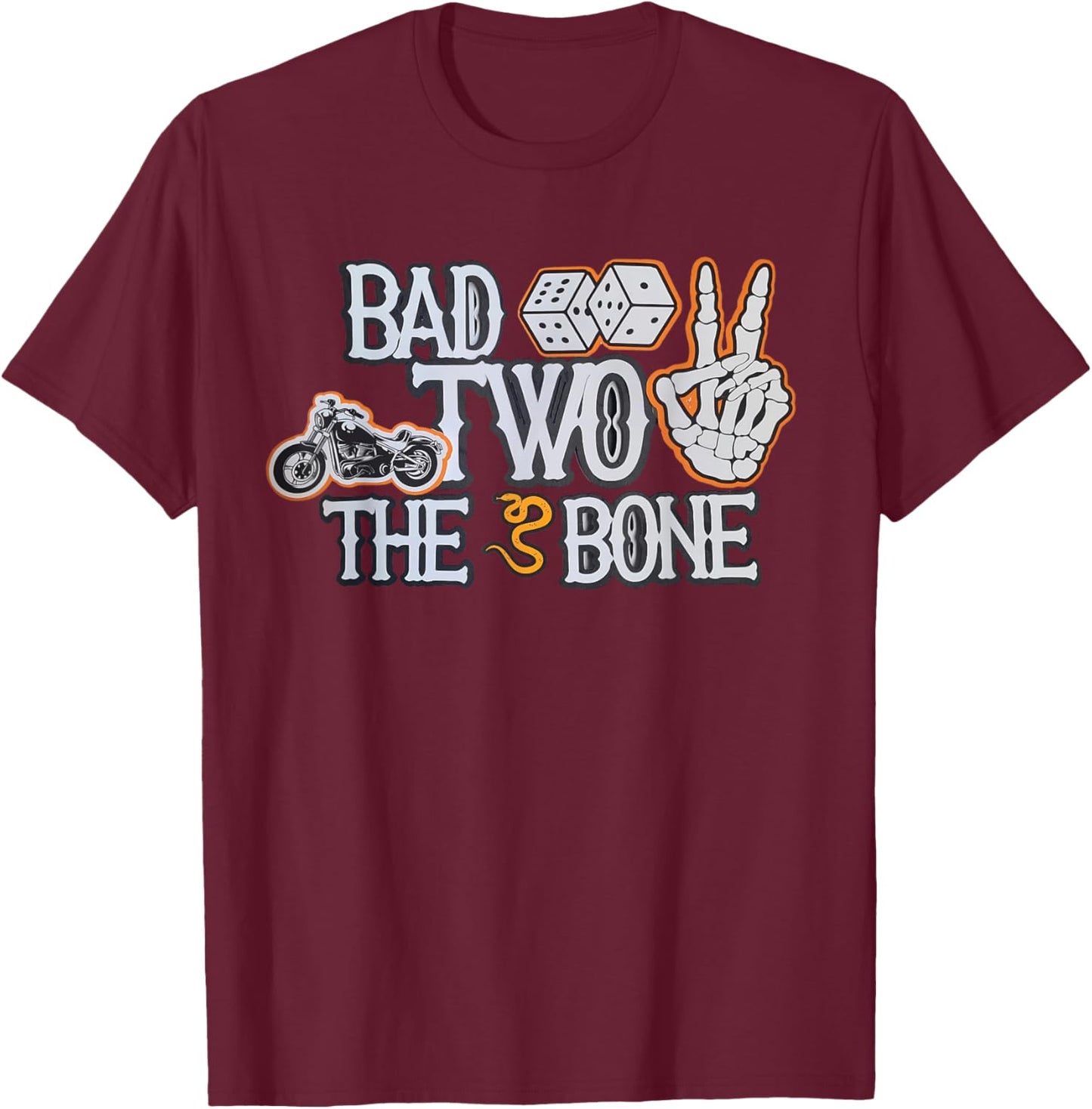 Bad To The Bone Skeleton TWO Birthday Toddler Kids Funny T-Shirt - T-Shirt | Maroon