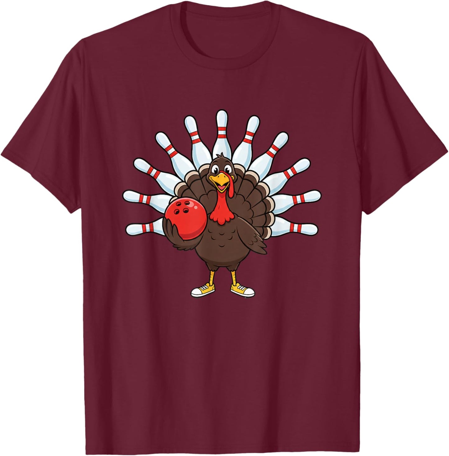 Bowling Turkey, Funny Thanksgiving & Friendsgiving Bowling T-Shirt - T-Shirt | Maroon