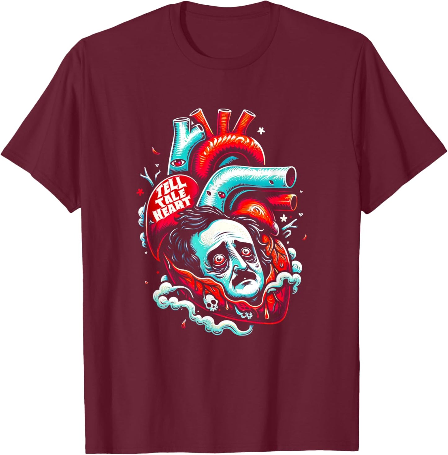 Edgar Allan Poe Tell-Tale Heart Literary Lover T-Shirt - T-Shirt | Maroon