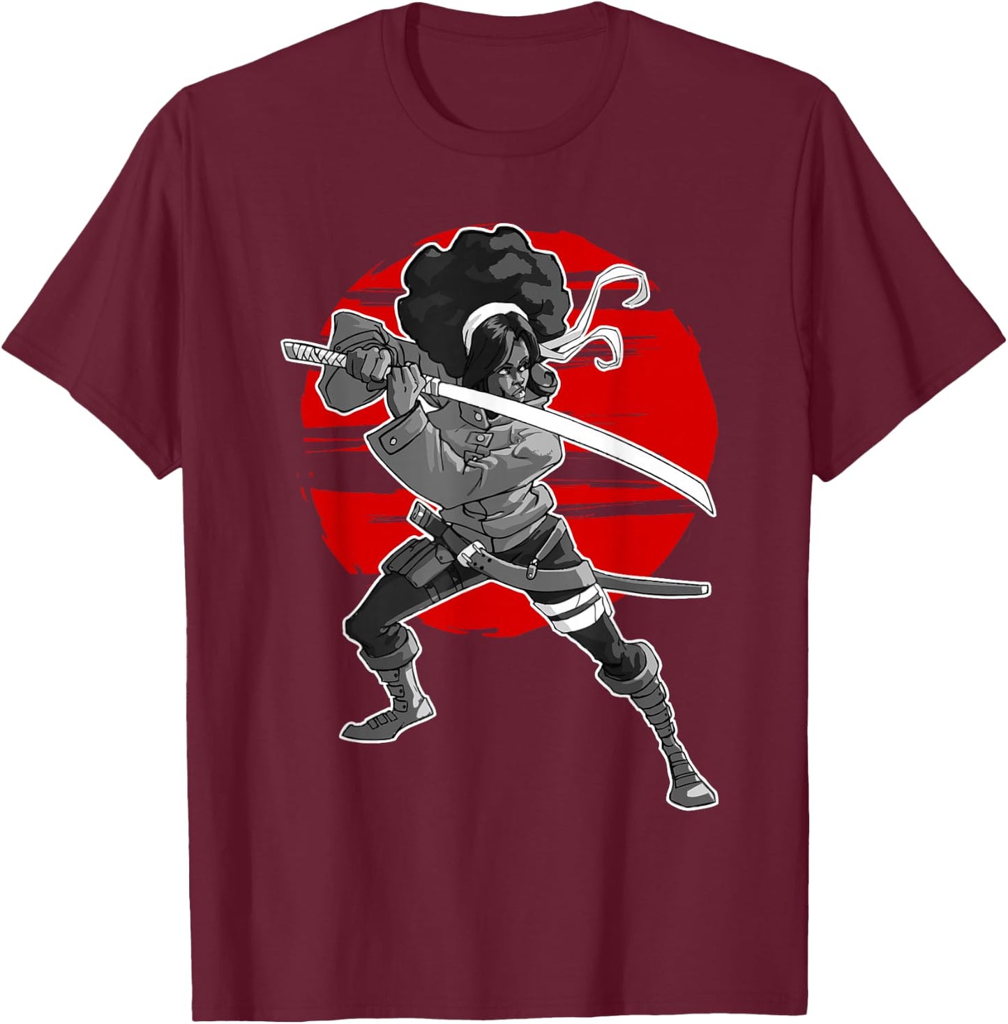Afro Black Woman Samurai T-Shirt - T-Shirt | Maroon