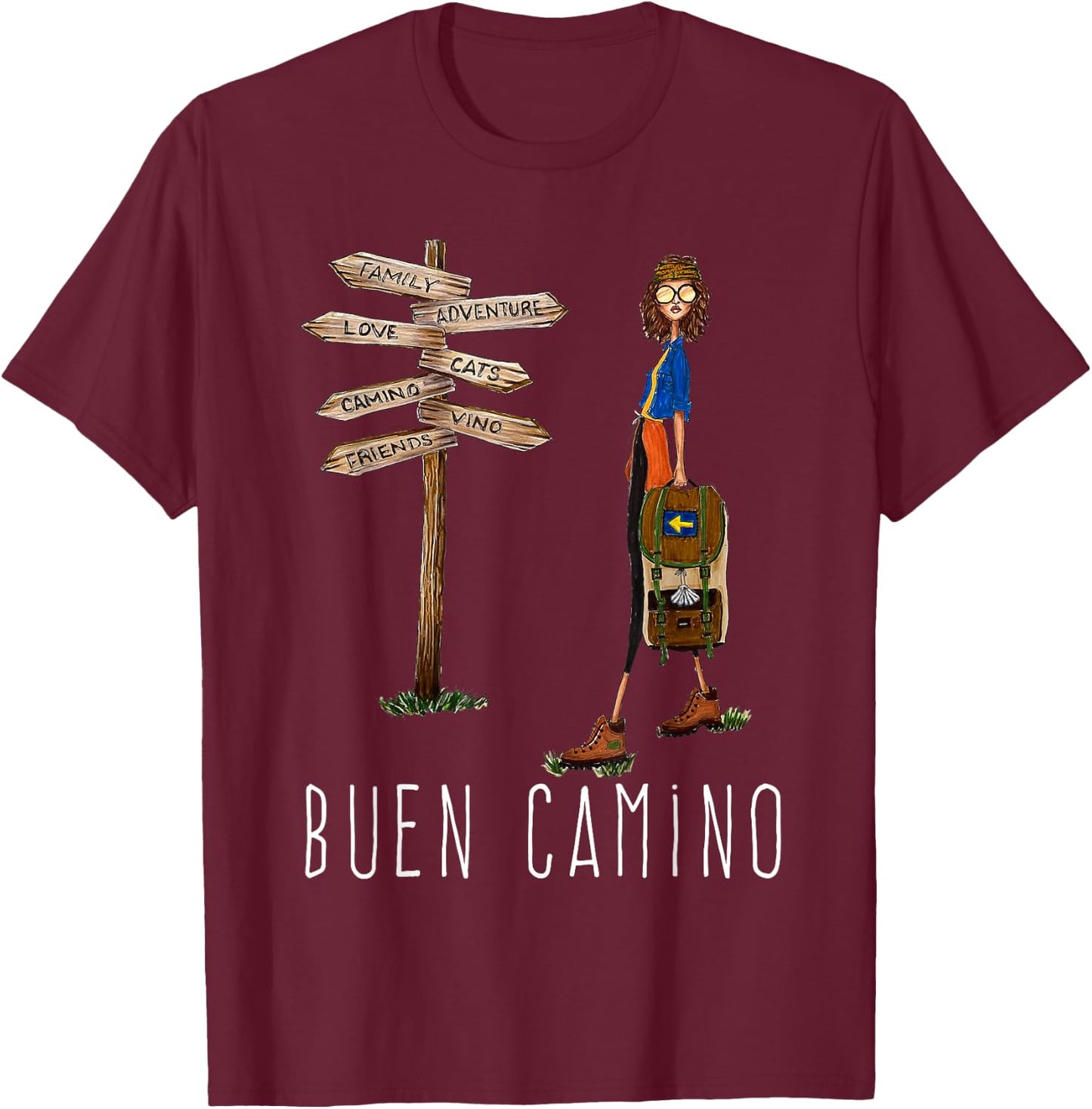 Buen Camino de Santiago Pilgrim Hiking Way of St. James Gift T-Shirt - T-Shirt | Maroon