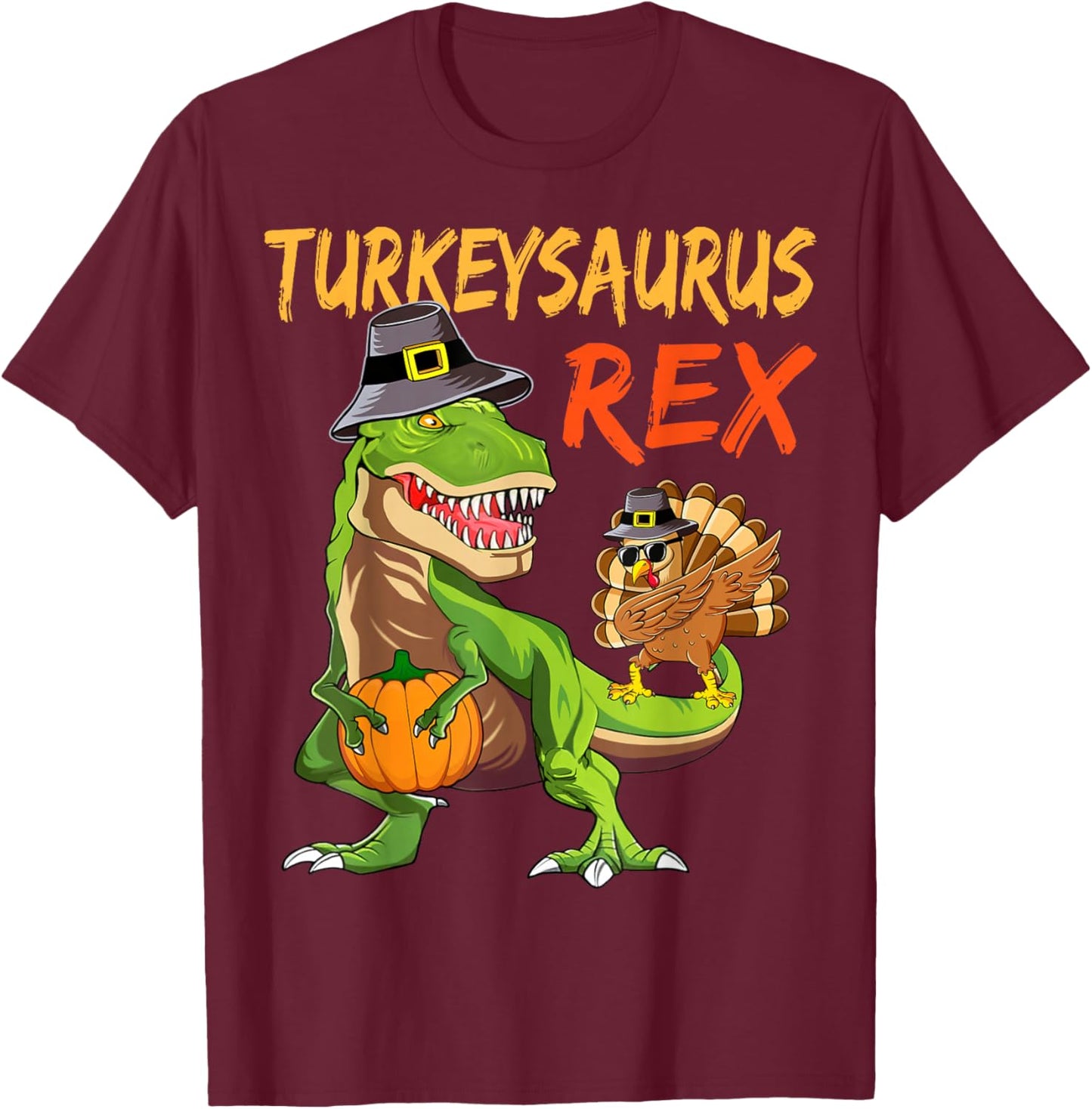 Kids Turkey Saurus Rex Dab Turkey Dinosaur Boys Thanksgiving T-Shirt - T-Shirt | Maroon