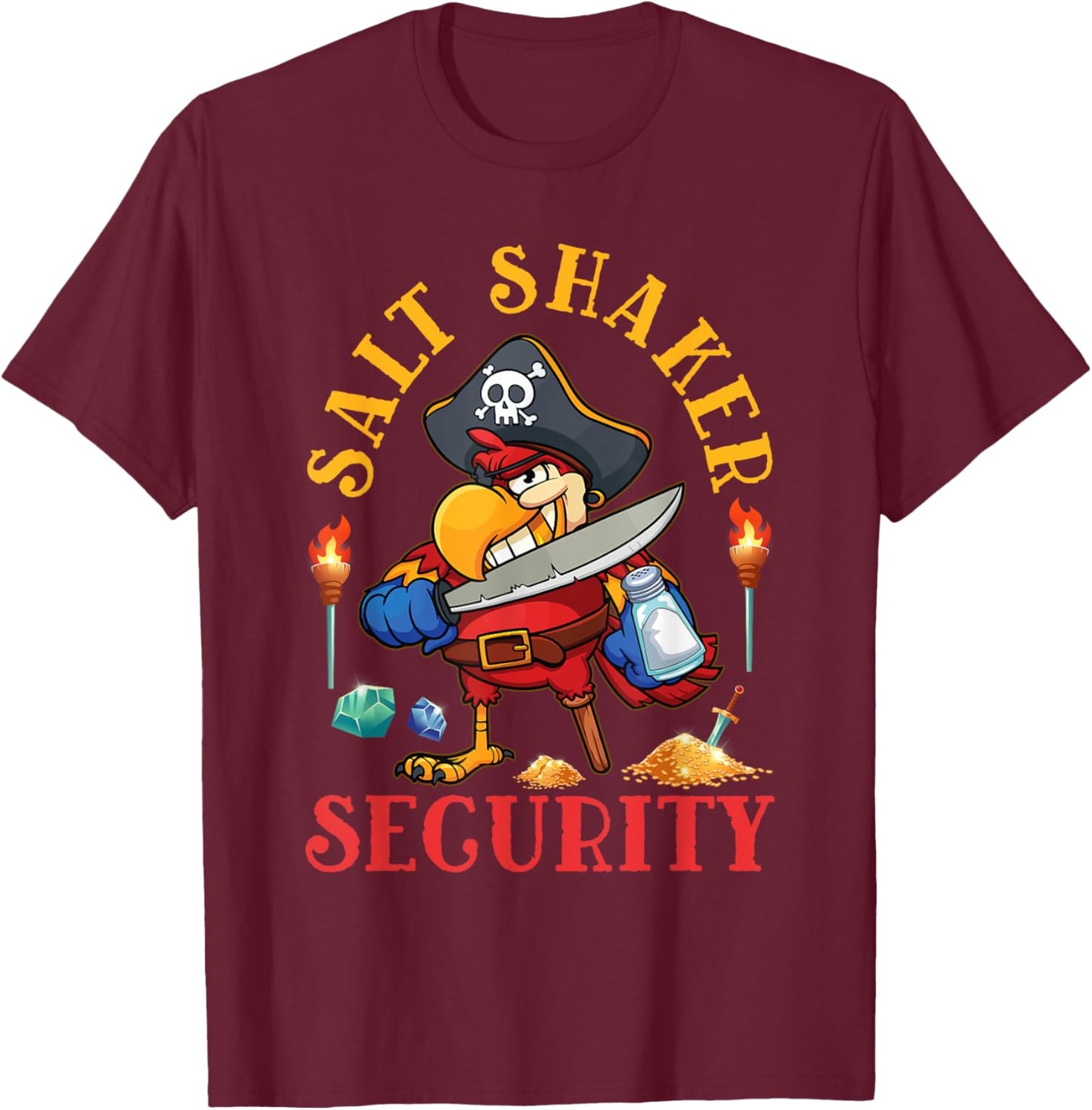 Salt-Shaker Security Pirate Head Parrot Funny Concert T-Shirt - T-Shirt | Maroon