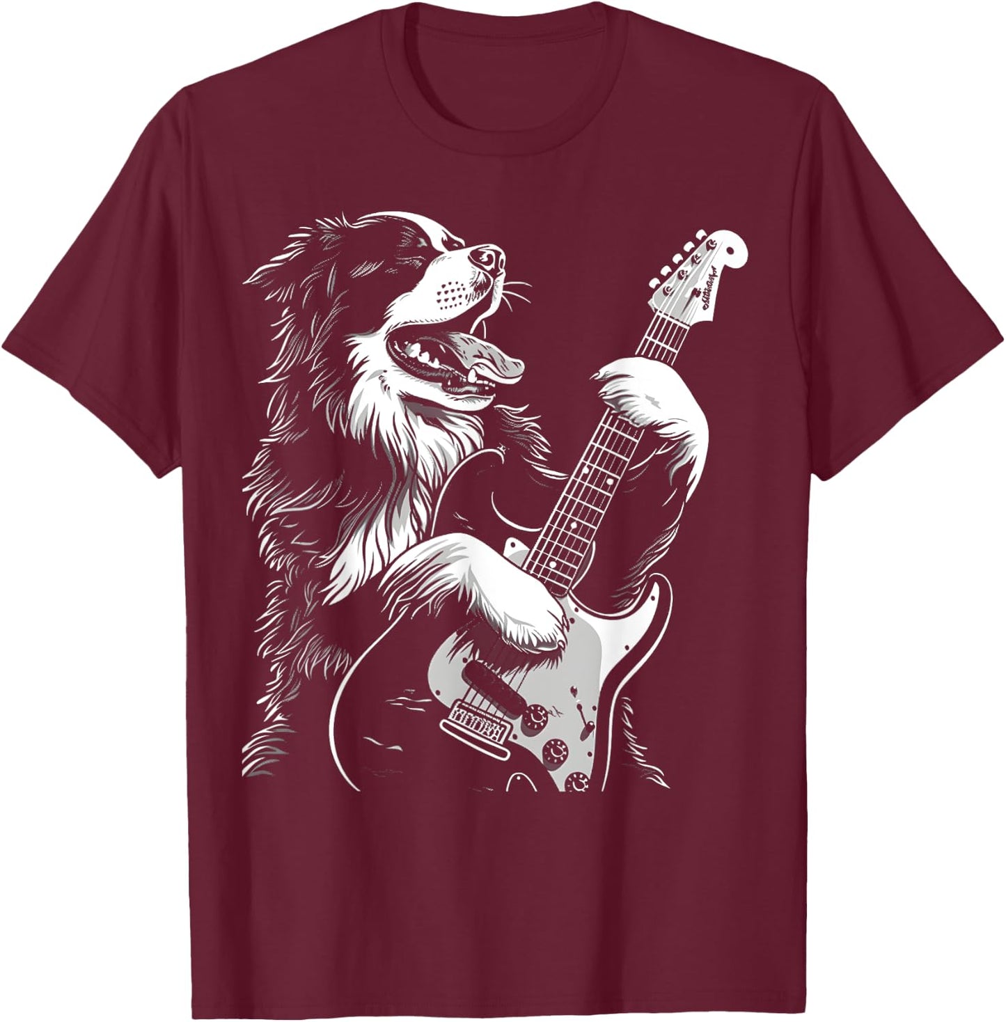Bernese Mountain Dog Playing Electric Guitar Rock Dog Dad Women Kids T-Shirt - T-Shirt | Maroon