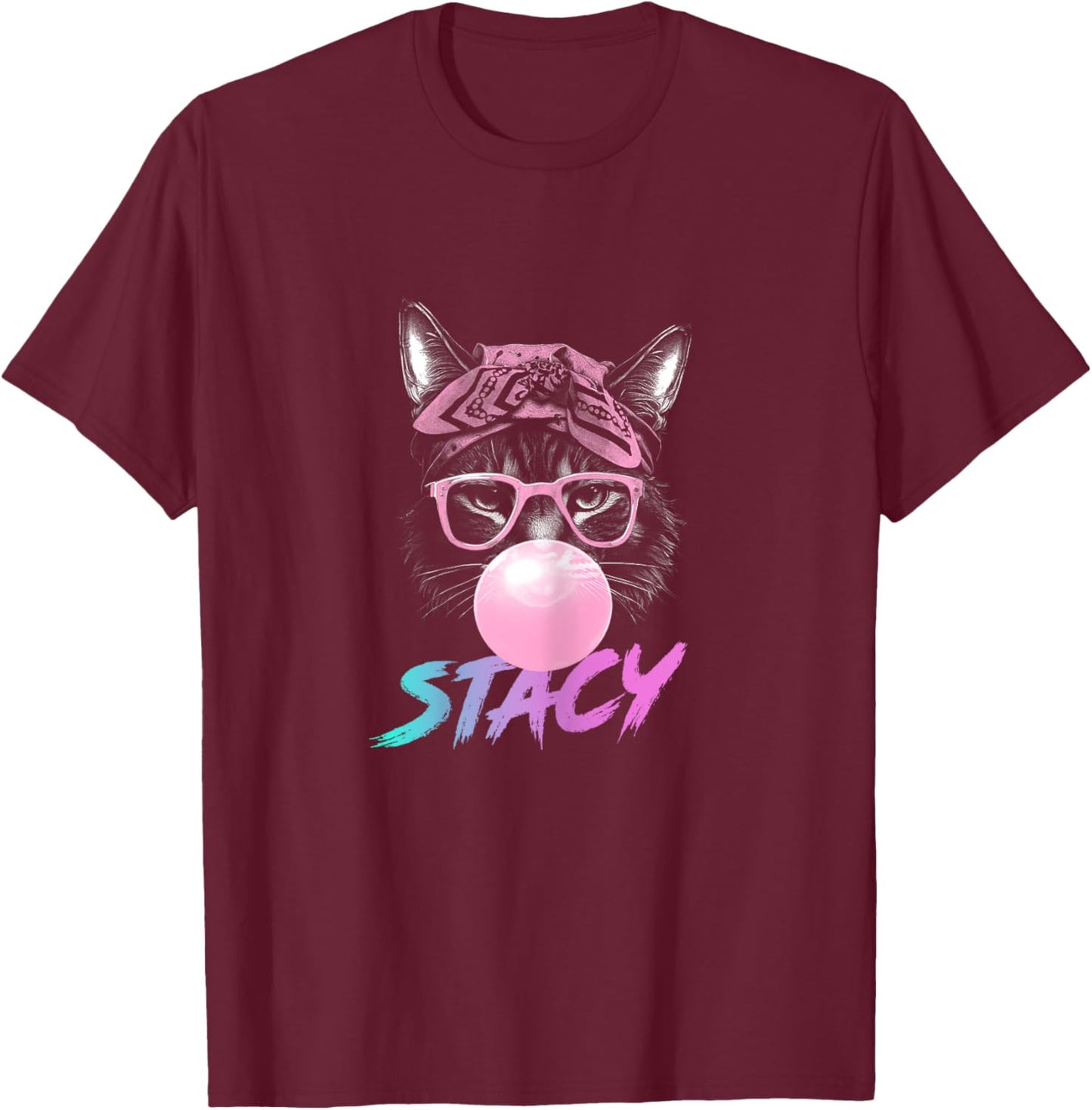 STACY - Adorable girl name with cute Cat T-Shirt - T-Shirt | Maroon