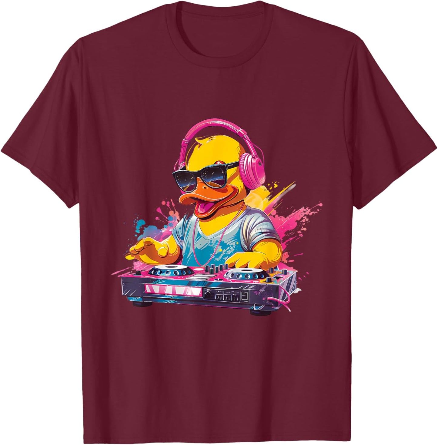 Rubber Duck Turntable DJ Watercolor Music DJ Rubber Duckie T-Shirt - T-Shirt | Maroon