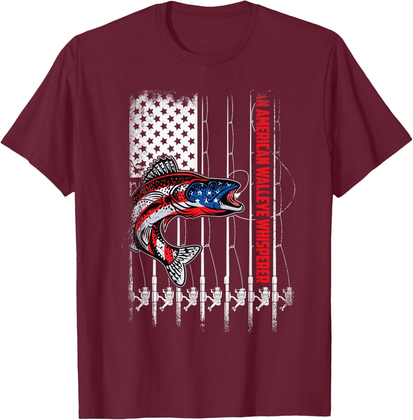 Patriotic anglers American walleye whisperer fisherman T-Shirt - T-Shirt | Maroon