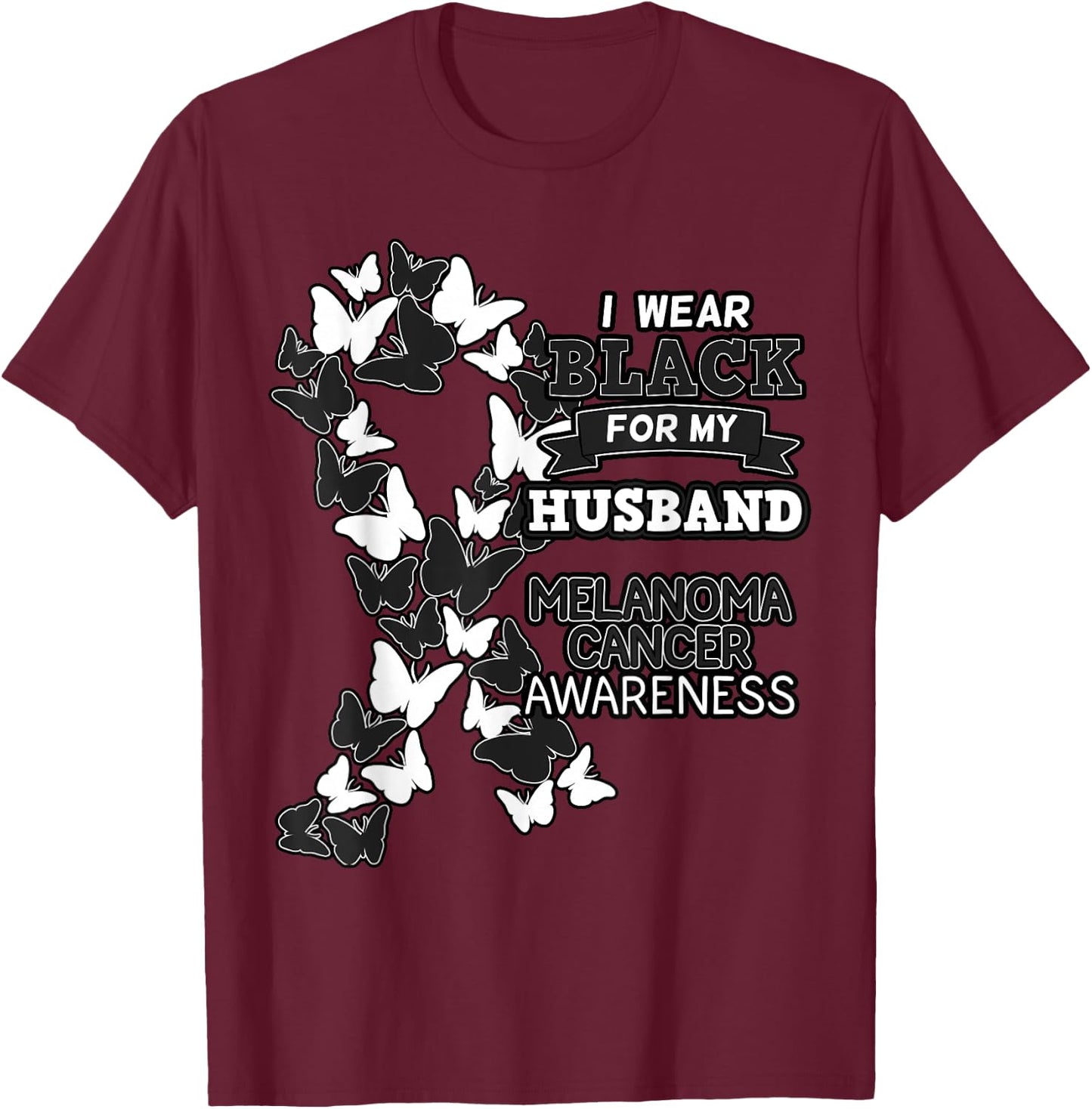 Melanoma Cancer Awareness Black Ribbon Husband Father Gift T-Shirt - T-Shirt | Maroon
