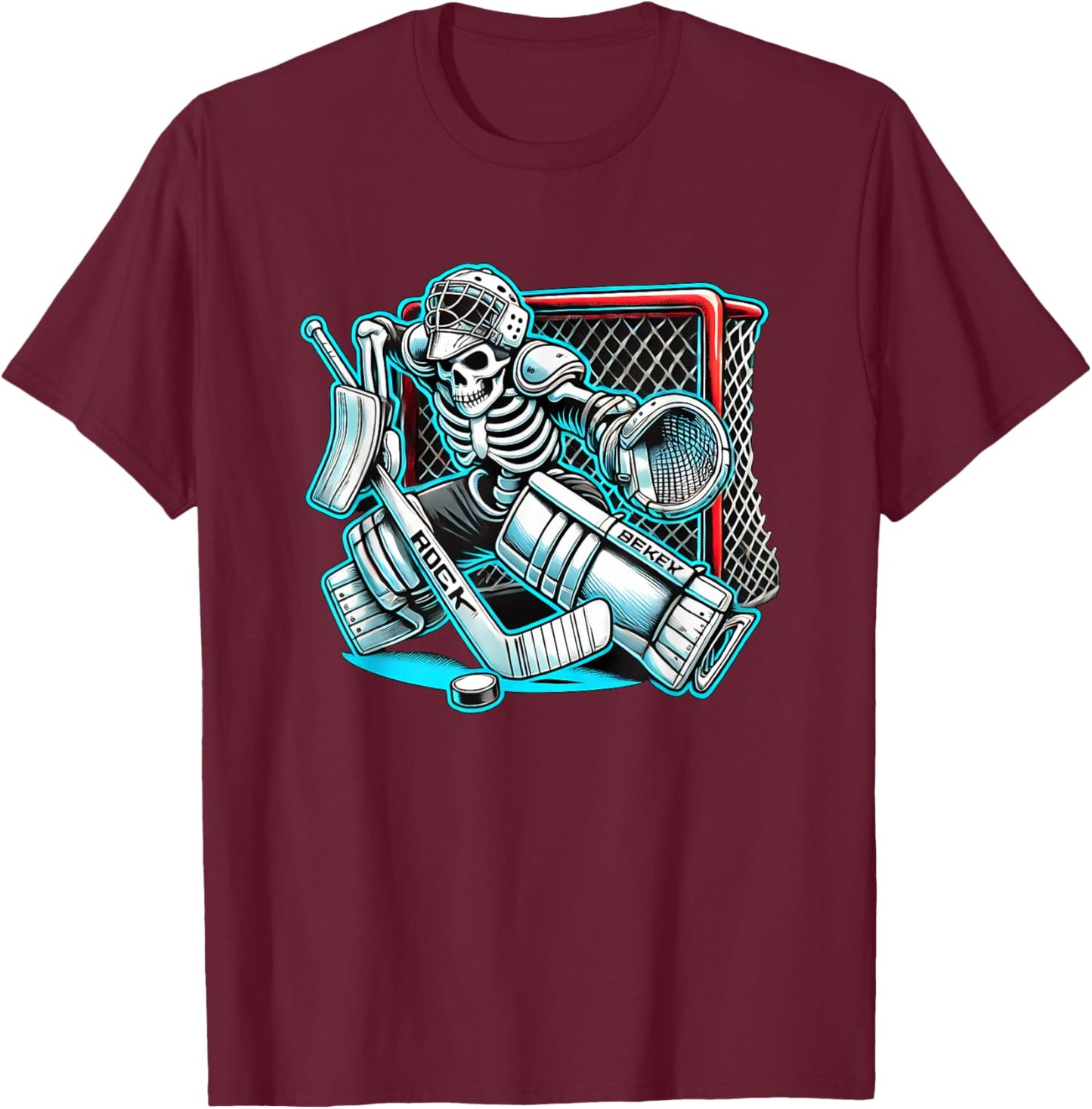 Halloween Skeleton Goalie Hockey T-Shirt - T-Shirt | Maroon