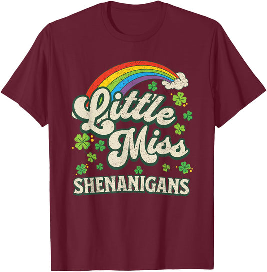 Little Miss Shenanigans St Patricks Day Girls and Women T-Shirt - T-Shirt | Maroon