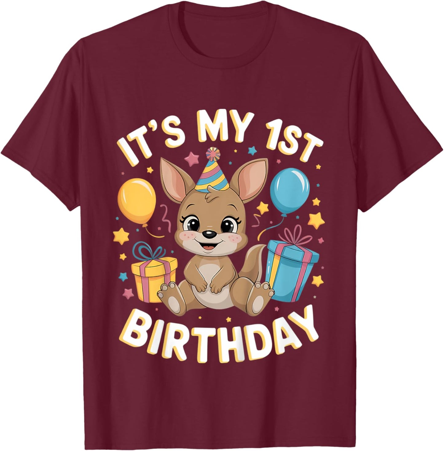 Kids 1st Birthday Kangaroo Party Design T-Shirt - T-Shirt | Maroon