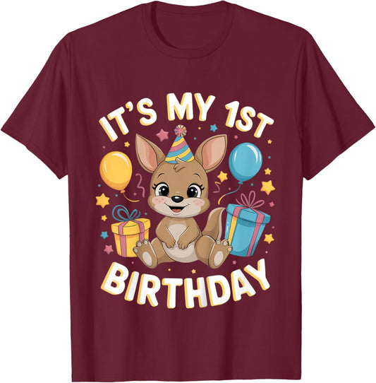 Kids 1st Birthday Kangaroo Party Design T-Shirt - T-Shirt | Maroon