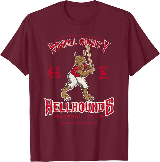 Howell County Hellhounds Minor League Retro Baseball Team T-Shirt - T-Shirt | Maroon