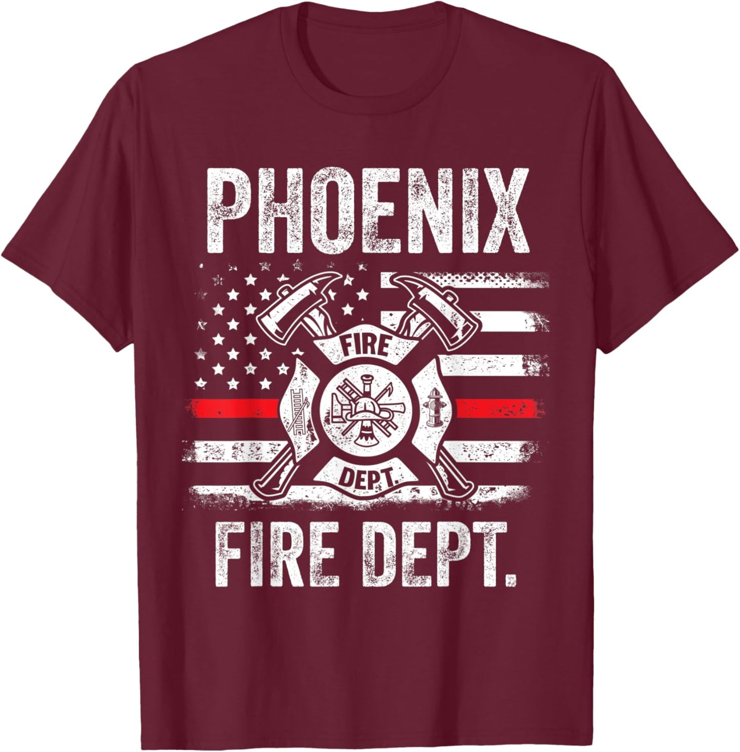 Phoenix Fire Department Thin Red Line Fireman T-Shirt - T-Shirt | Maroon