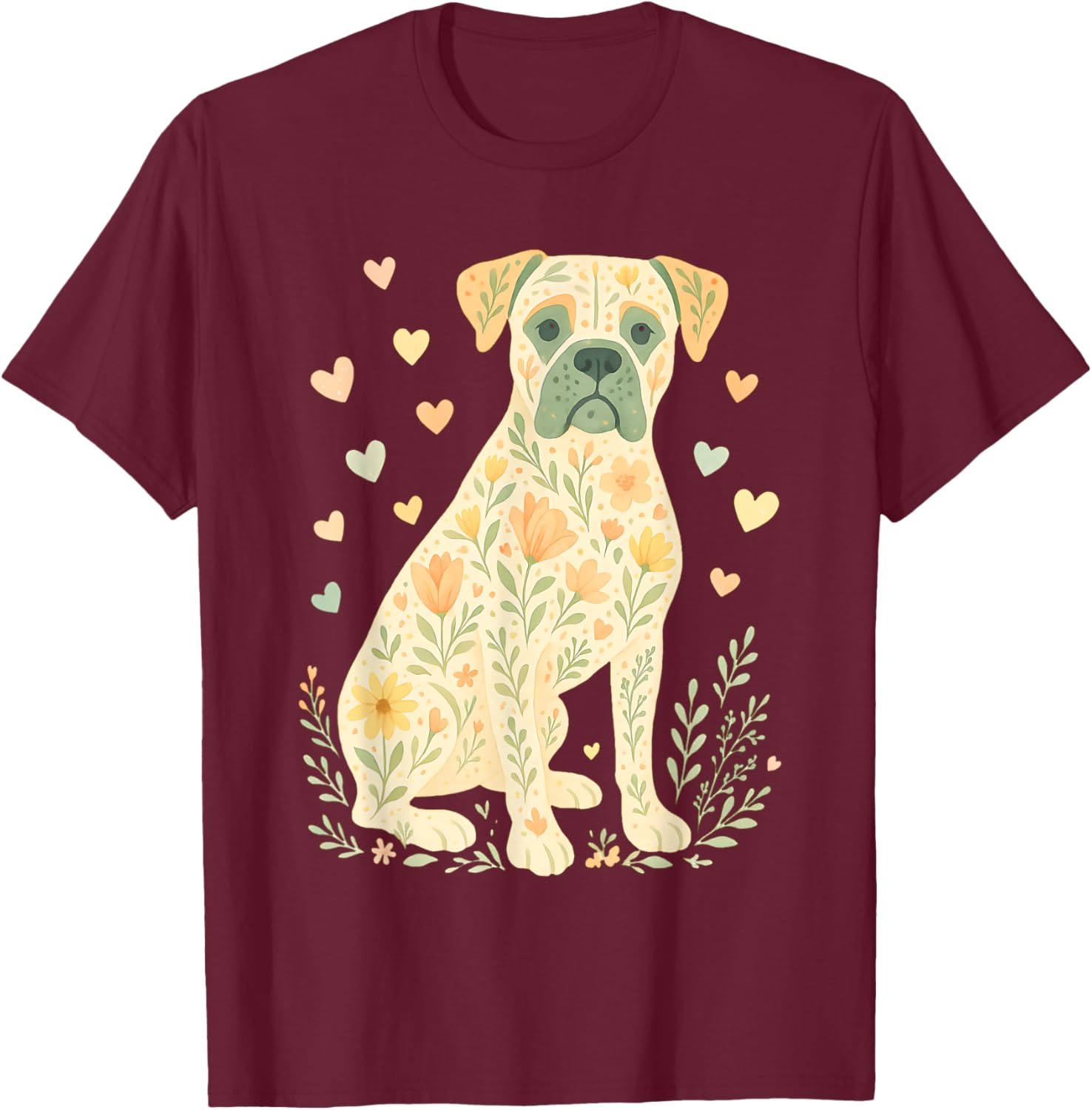Boxer Dog Floral Shirt Cute Dog Lover Dog Mom T-Shirt - T-Shirt | Maroon