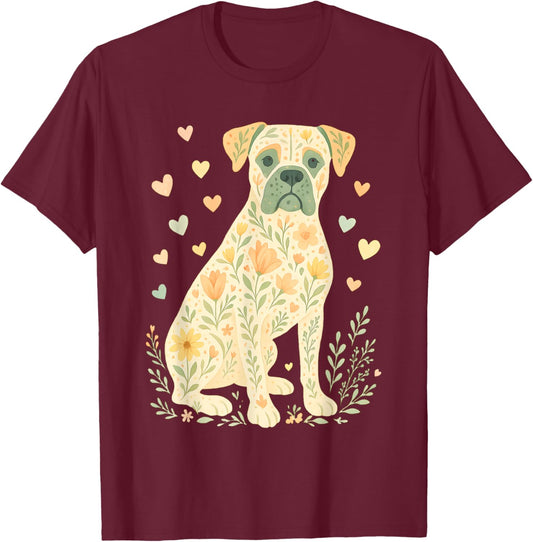 Boxer Dog Floral Shirt Cute Dog Lover Dog Mom T-Shirt - T-Shirt | Maroon