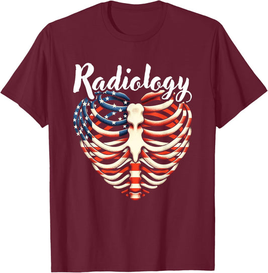 Radiology Ribcage Heart American Flag Radiologic Technology T-Shirt - T-Shirt | Maroon