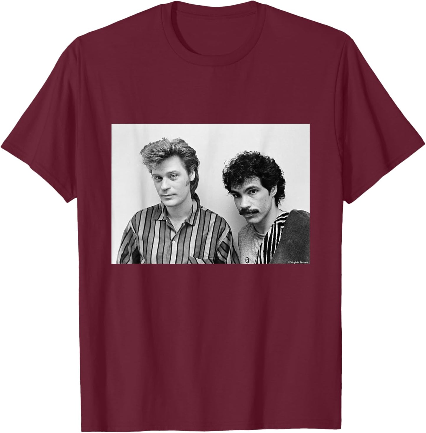 Daryl Hall & John Oates Pop Duo Headshot by Virginia Turbett T-Shirt - T-Shirt | Maroon
