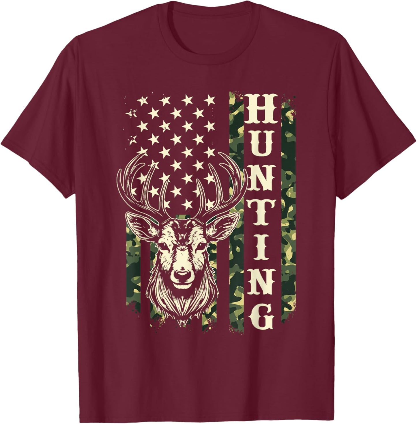 Hunting - Patriotic USA American Flag Wildlife Deer Hunter Kids Men T-Shirt - T-Shirt | Maroon