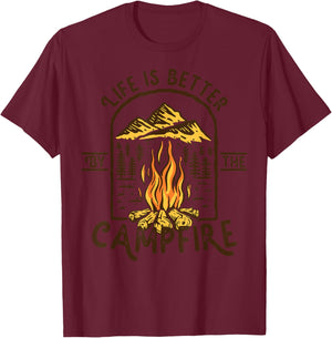 Life Is Better At The Campfire Funny Vintage Camping Camper T-Shirt - T-Shirt | Maroon