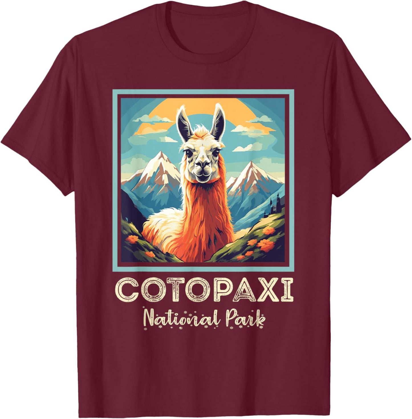 Cotopaxi Llama Flower National Park Souvenir Ecuador Hiking T-Shirt - T-Shirt | Maroon