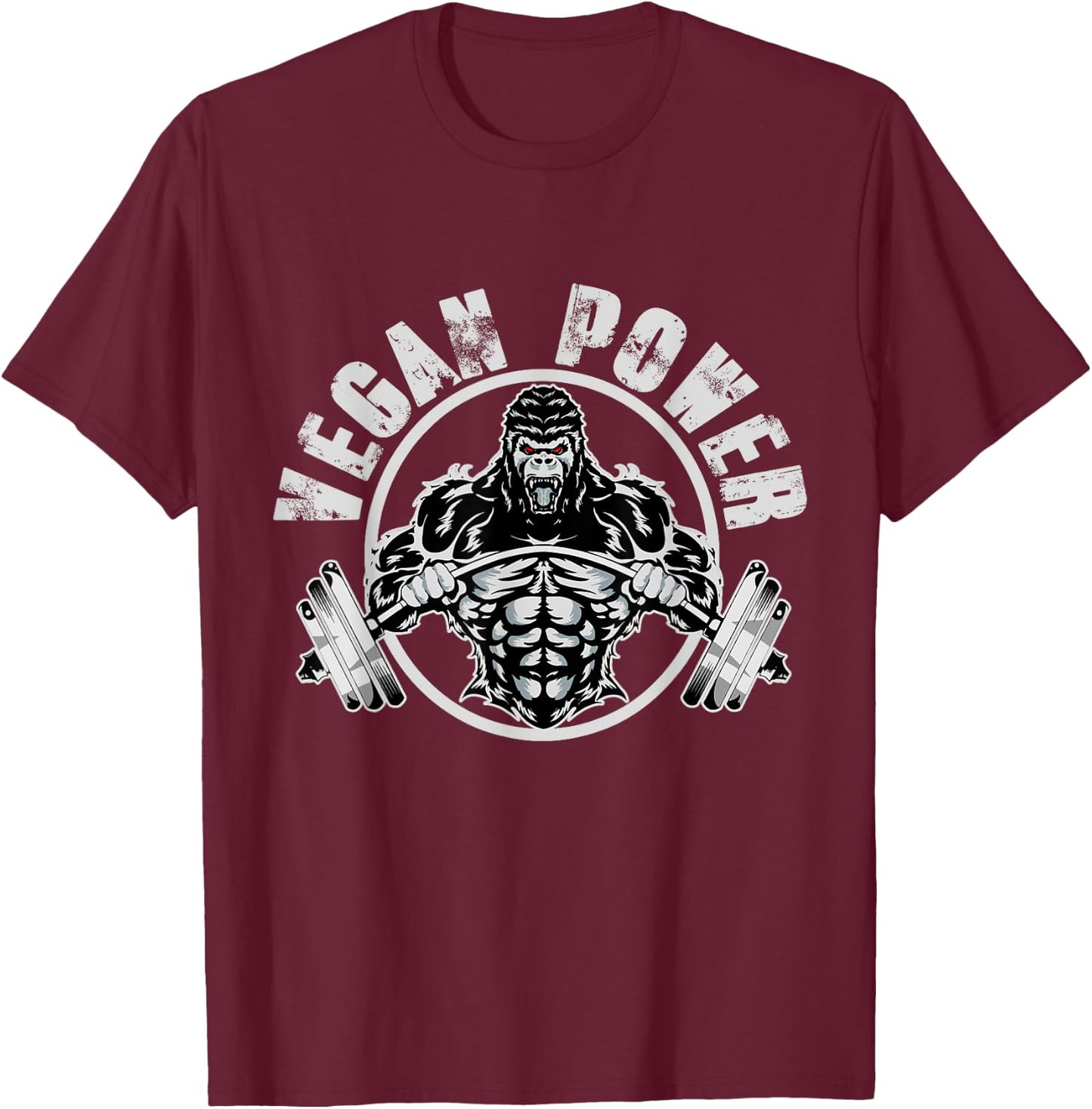 Vegan Power - Vegan Muscle Gorilla Bodybuilder Workout T-Shirt - T-Shirt | Maroon
