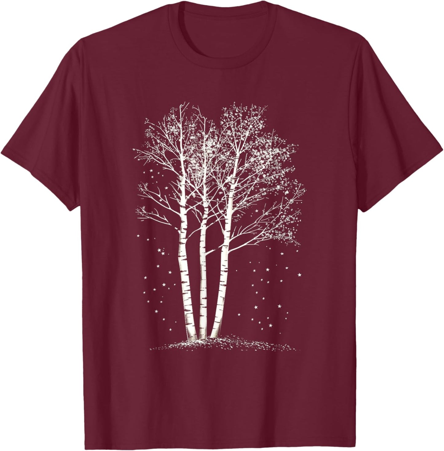 Realistic Forest Birch Tree Twilight Birch tree T-Shirt - T-Shirt | Maroon