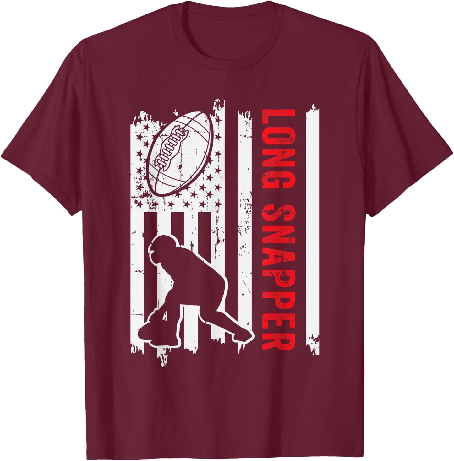 American Flag Long Snapper Football Player Position Team T-Shirt - T-Shirt | Maroon