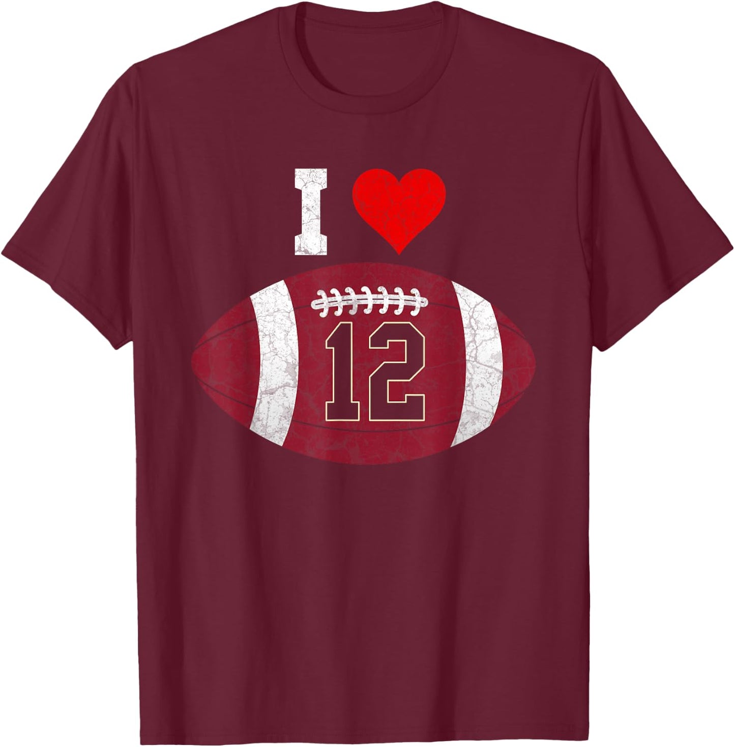 Football Number #12 Football Lover Gift Vintage Retro T-Shirt - T-Shirt | Maroon
