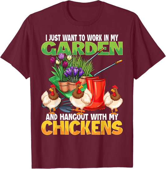 Funny Chicken & Gardening Lover Design For Gardener & Farmer T-Shirt - T-Shirt | Maroon