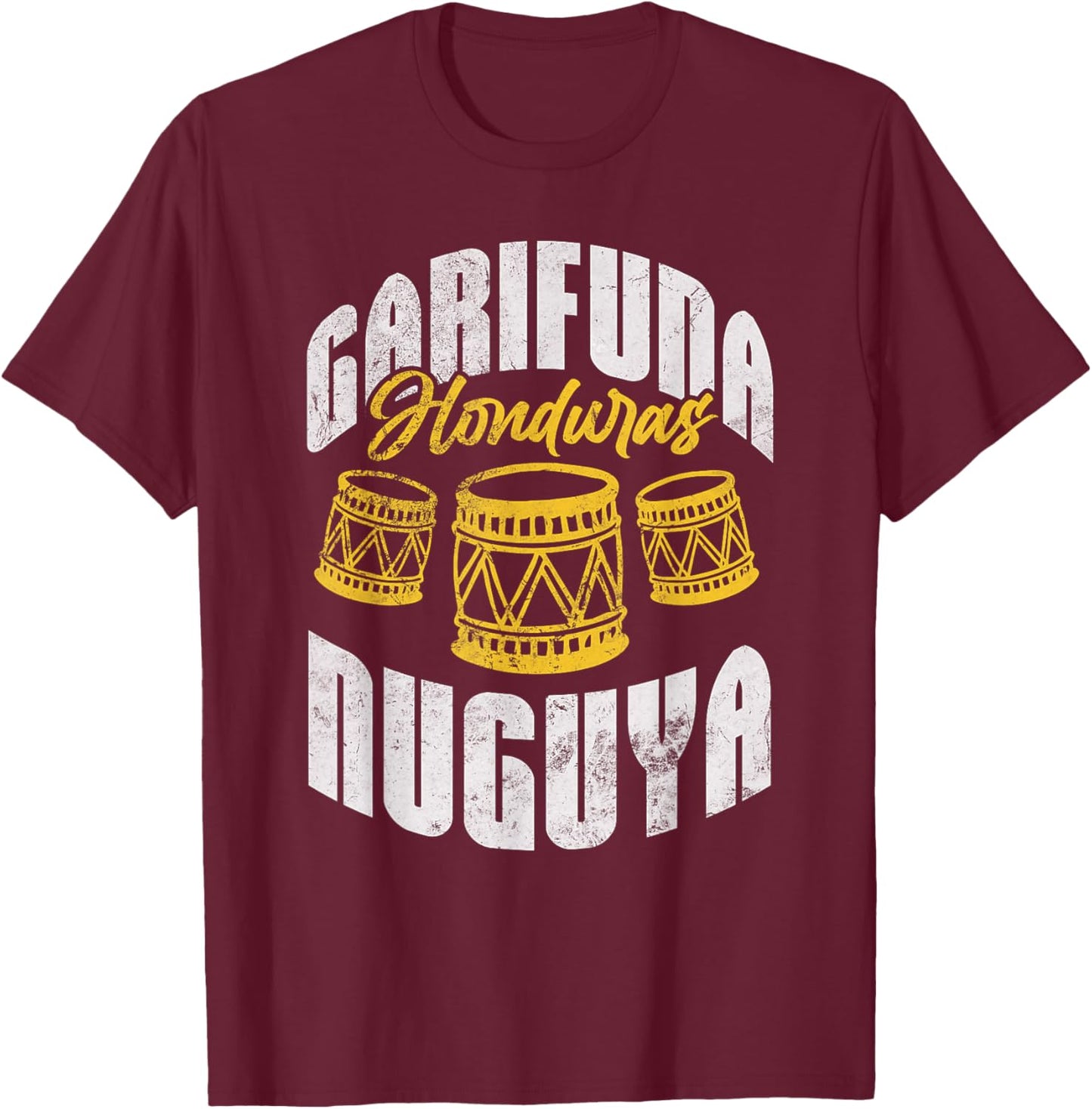 Garifuna Honduras Nuguya Cultural Music Distressed T-Shirt - T-Shirt | Maroon