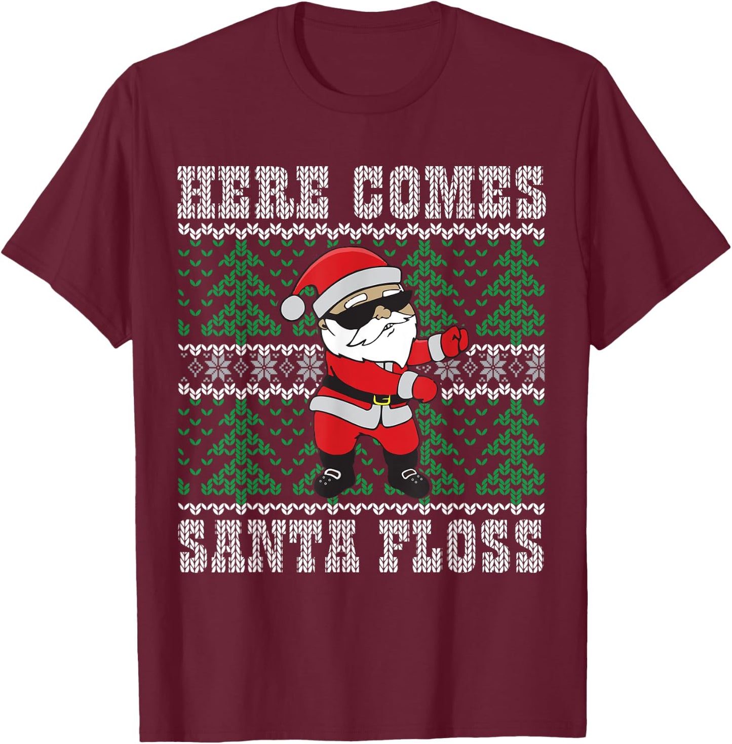 Santa Floss Dance - Ugly Christmas Sweater Kids Gift T-Shirt - T-Shirt | Maroon