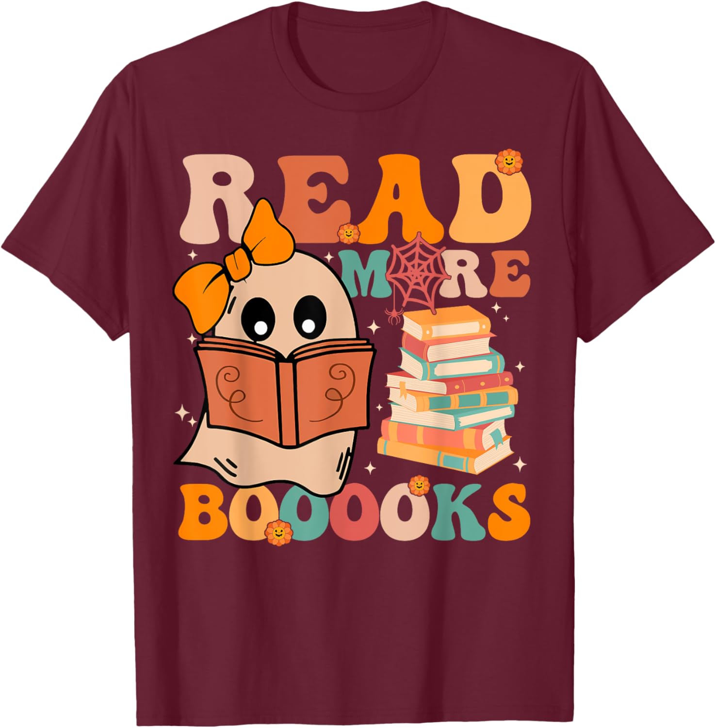 Groovy Booooks Ghost Read More Books Funny Teacher Halloween Men Women Kids T-Shirt - T-Shirt | Maroon