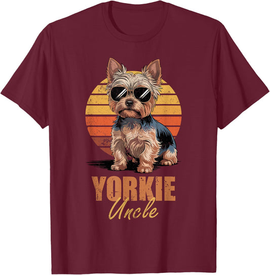 Cool Retro Yorkie Uncle Funny Vintage Dog Lovers T-Shirt - T-Shirt | Maroon